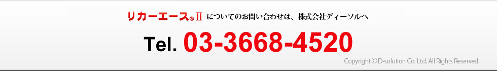 酒販店POS、販売管理システム
「リカーエース」サービスに関するお問合せは
株式会社ディーソル株式会社
Tel.03-3668-4520へ